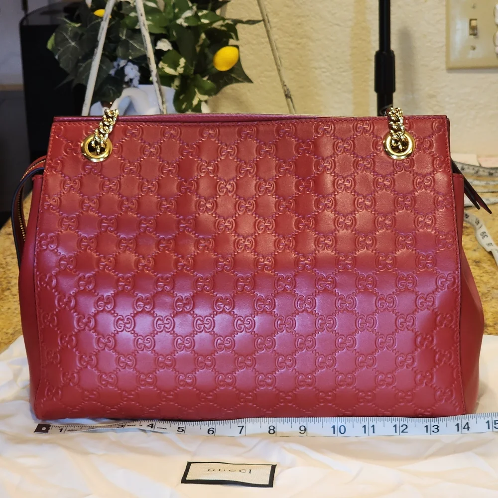 Gucci Red Leather GG Guccissima Calf Leather Bag 453771 Duster Mint Condition - Picture 3 of 16